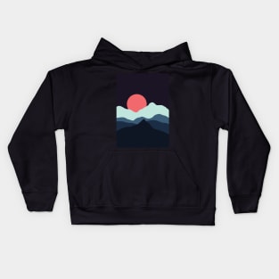 Minimalist Sunset at The Blue Black Mountainous Landscape Graphic Illustration Kids Hoodie